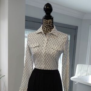 Elegant White Patterned Button Down Shirt